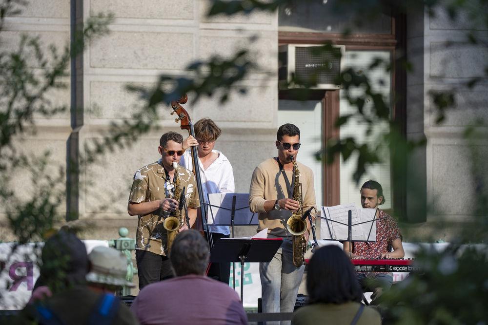 Boyer students performing in Dilworth Park. 